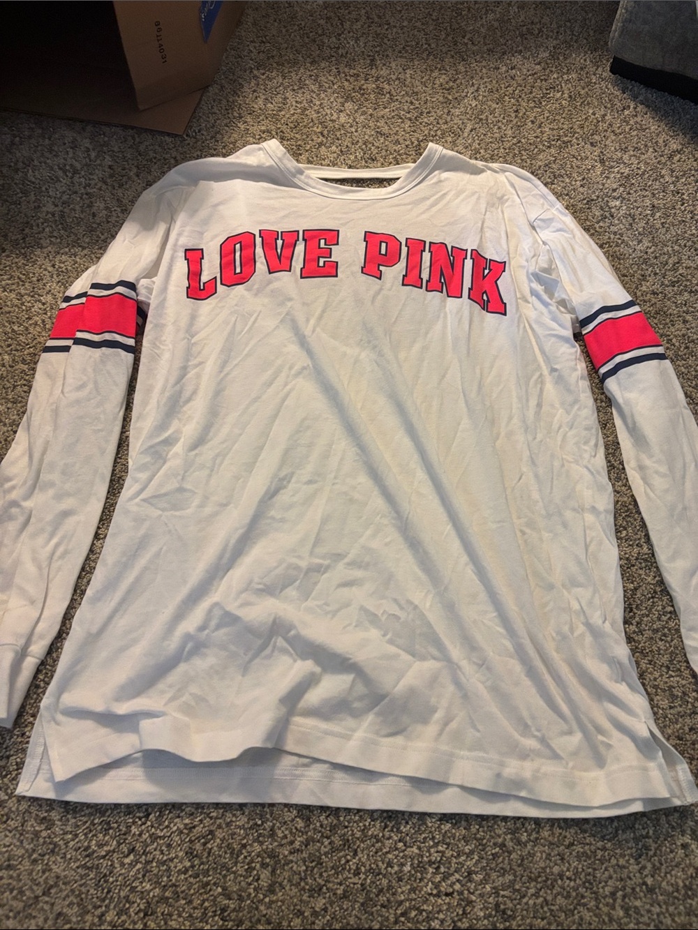 LOVE PINK White Long Sleeve Tee with Hot Pink Accents